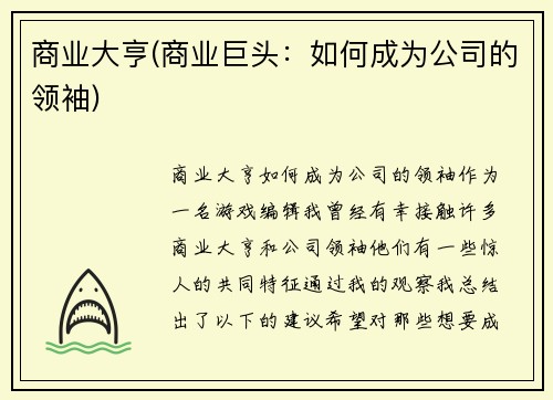 商业大亨(商业巨头：如何成为公司的领袖)